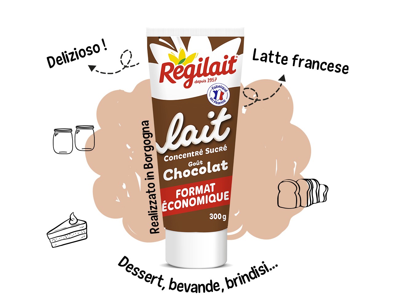Tubetto di latte condensato zuccherato al cioccolato