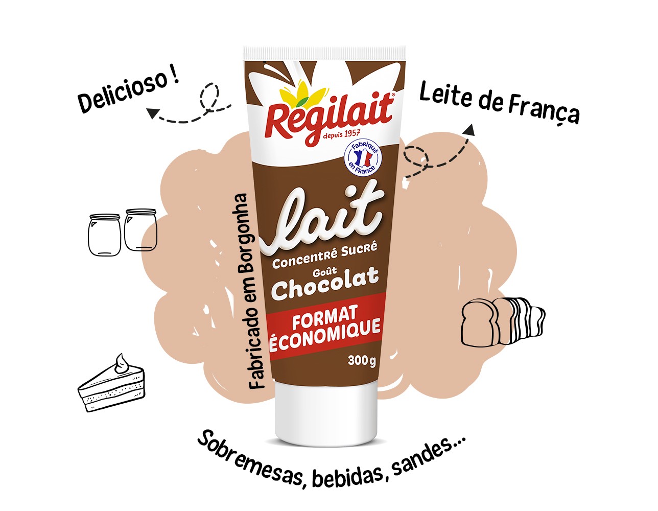 Tubo de leite condensado com açúcar, sabor chocolate