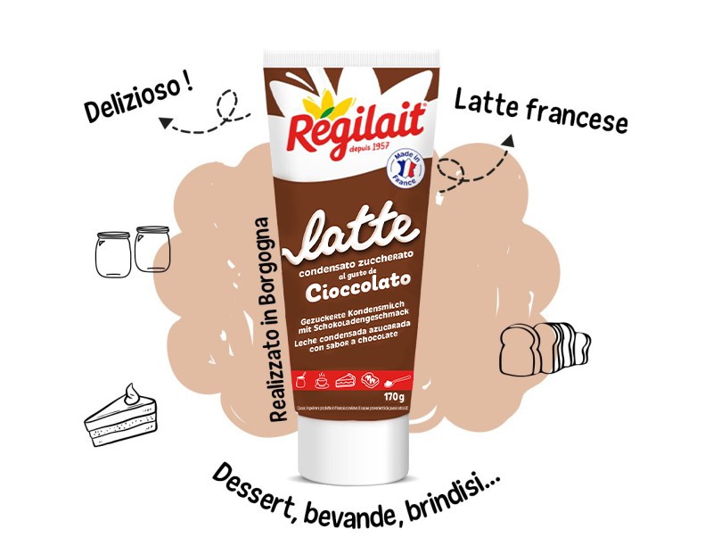 Tubetto di latte condensato zuccherato al cioccolato